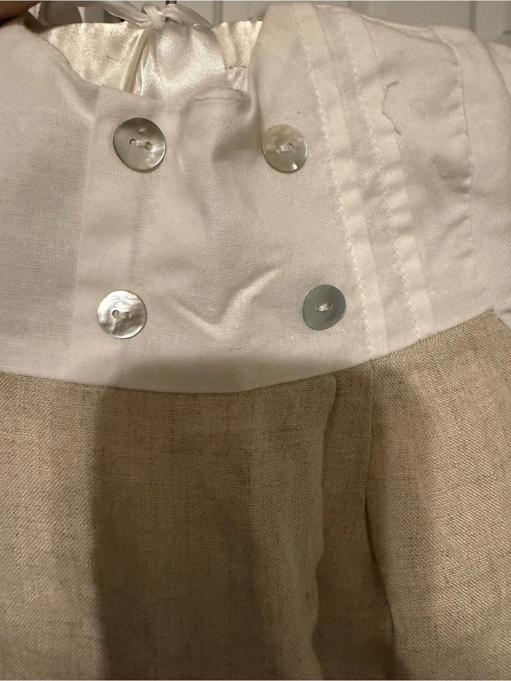 Carriage Boutique Baby Boy Linen Pleated Bubble Romper White Tan Size 9M
